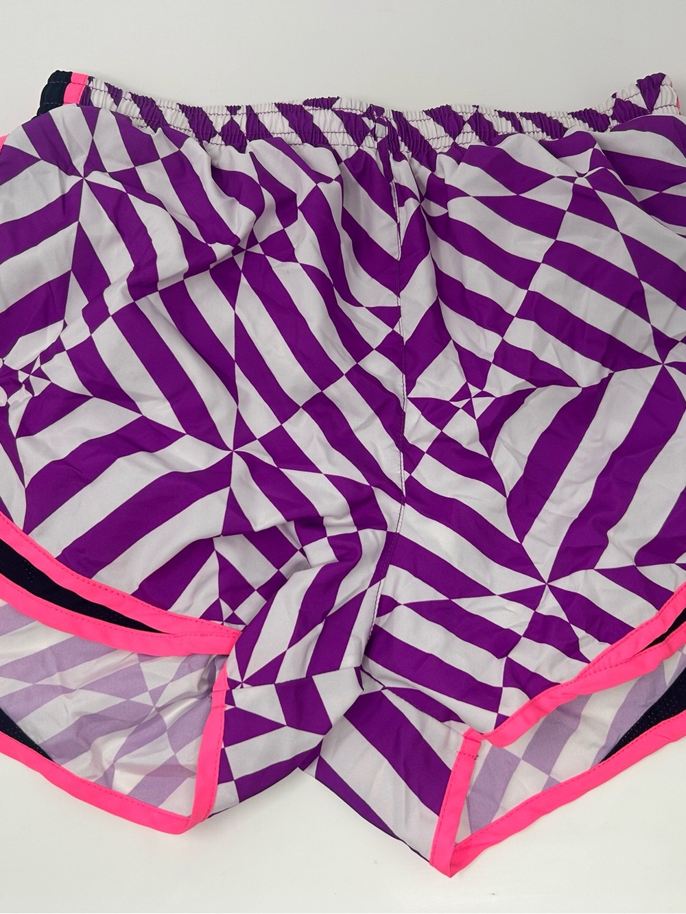 Nike Purple and White Geometric Shorts with Neon Pink Trim R9